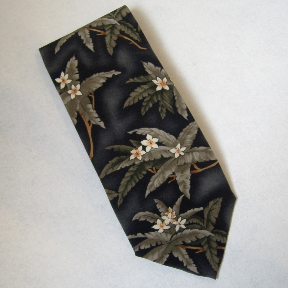 Pelican Bay Neck Tie 100% Silk Tropical Flowers Palm Leaves Men Hand Sewn Floral